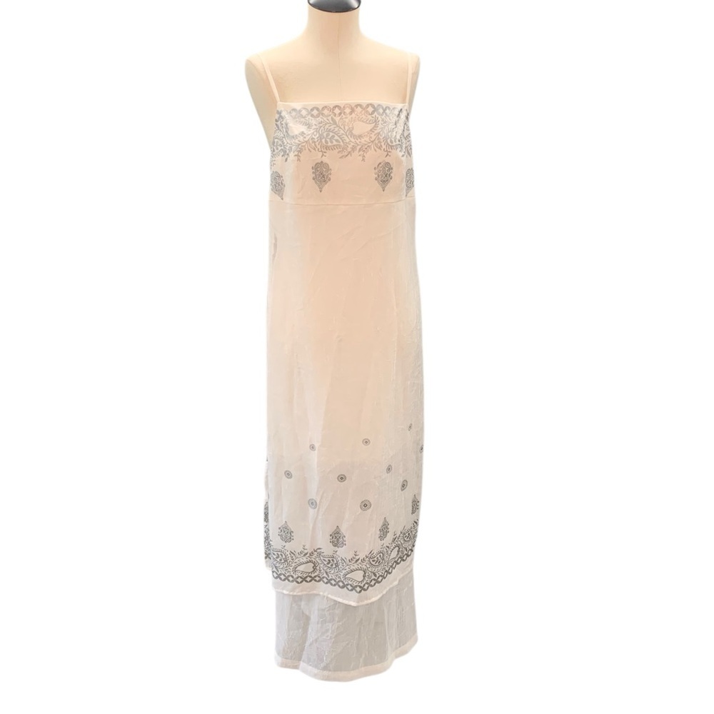 SUE WONG White Embroidered Paisley Sheath Maxi Dress Large‎
